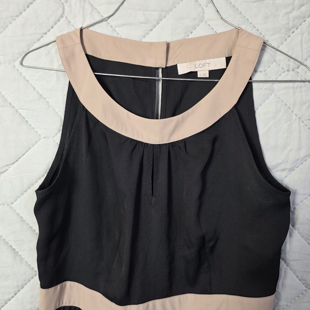 Loft Coldwater Creek Dress Women's  Sz 2 Black Beige Linen Rayon Midi Sleeveless - Picture 2 of 11